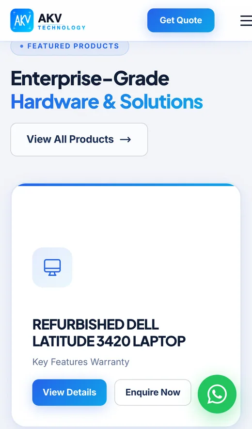 Mobile screenshot of the AKV Technology website (akvtechnology.co.in)