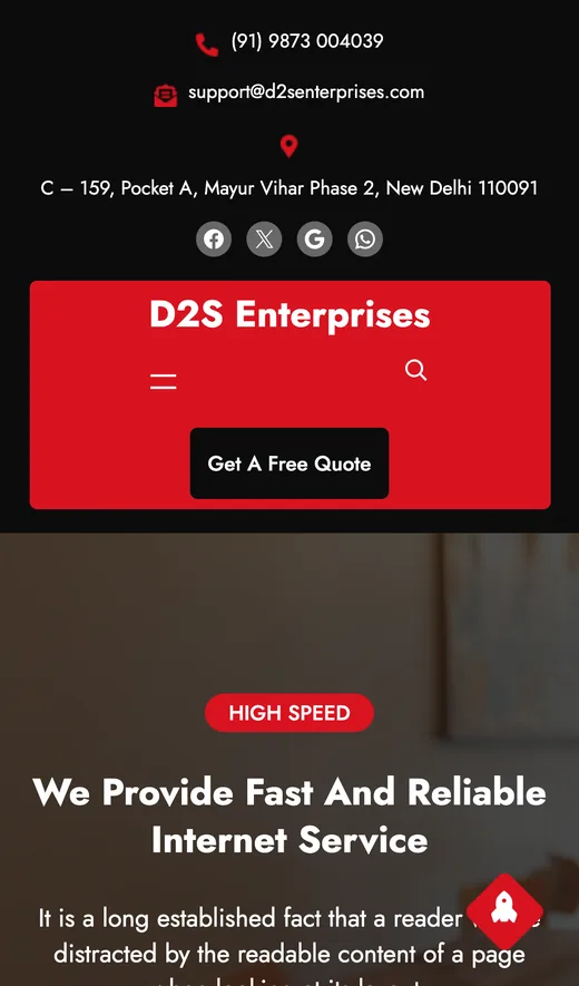 Mobile screenshot of the D2S Enterprises website (d2senterprises.com)