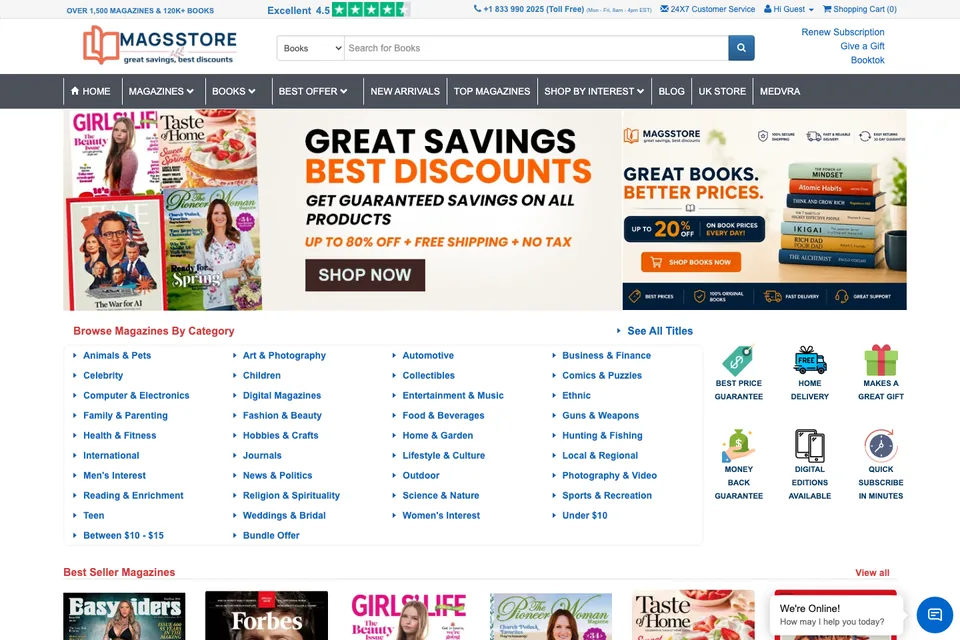 Desktop screenshot of the MagsStore website (magsstore.com)