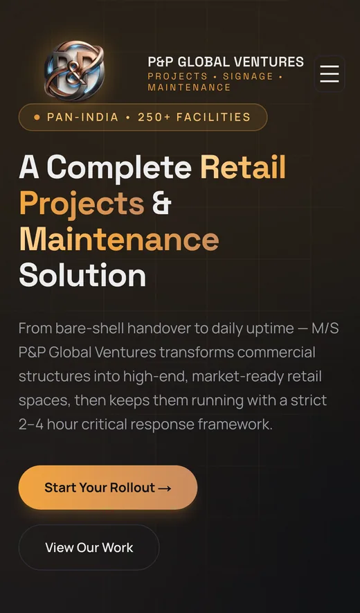 Mobile screenshot of the P&P Global Ventures website (ppgv.in)