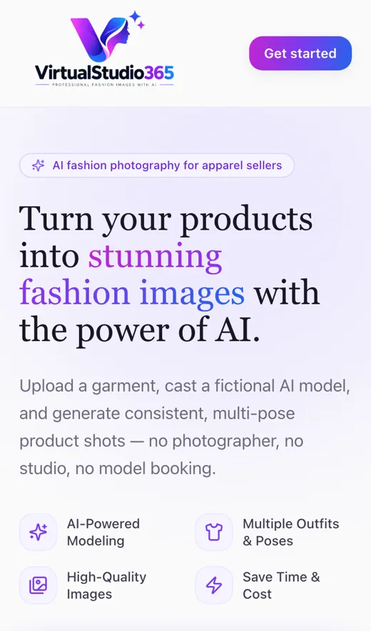 Mobile screenshot of the VirtualStudio365 website (virtualstudio365.com)
